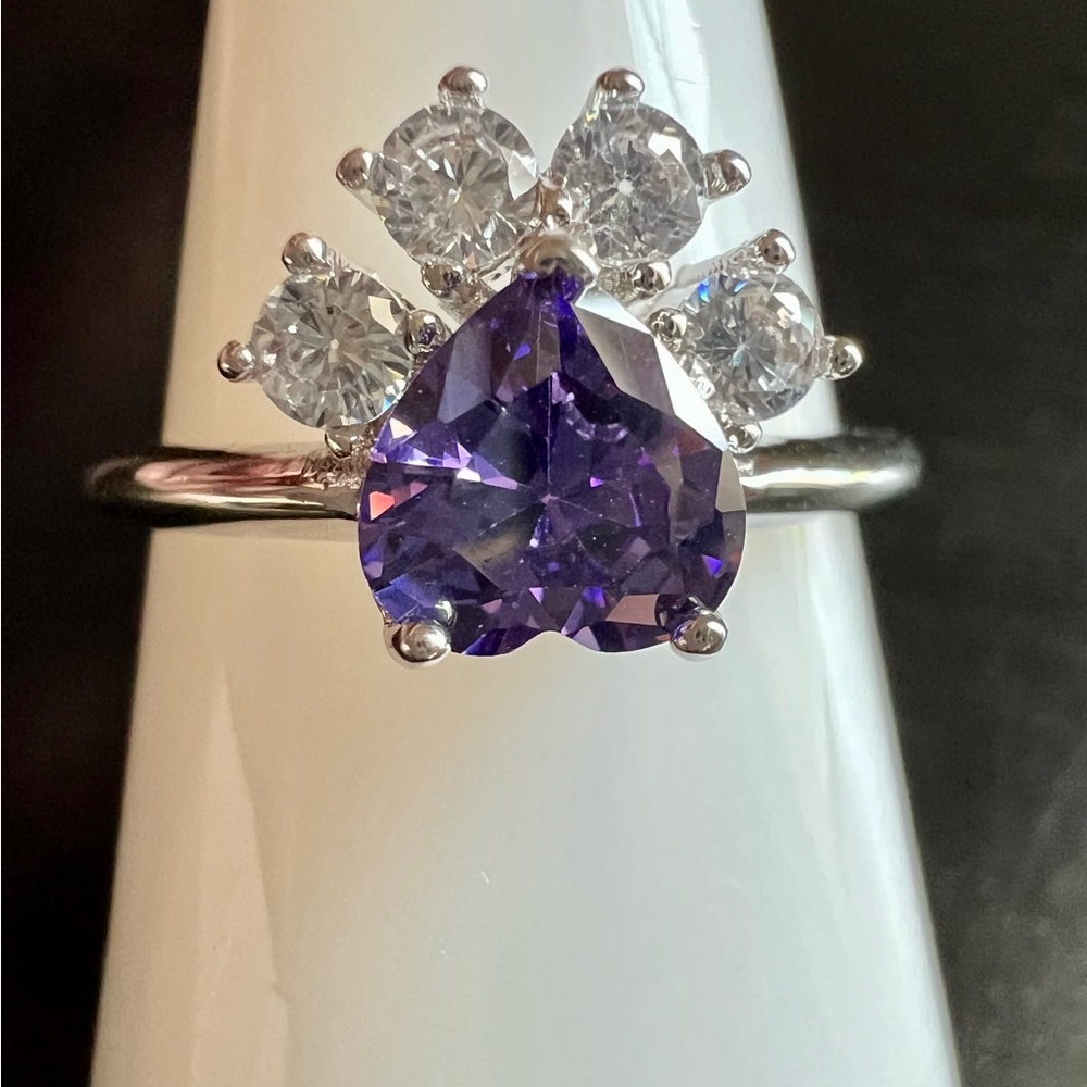 Purple CZ Paw Ring Size 9